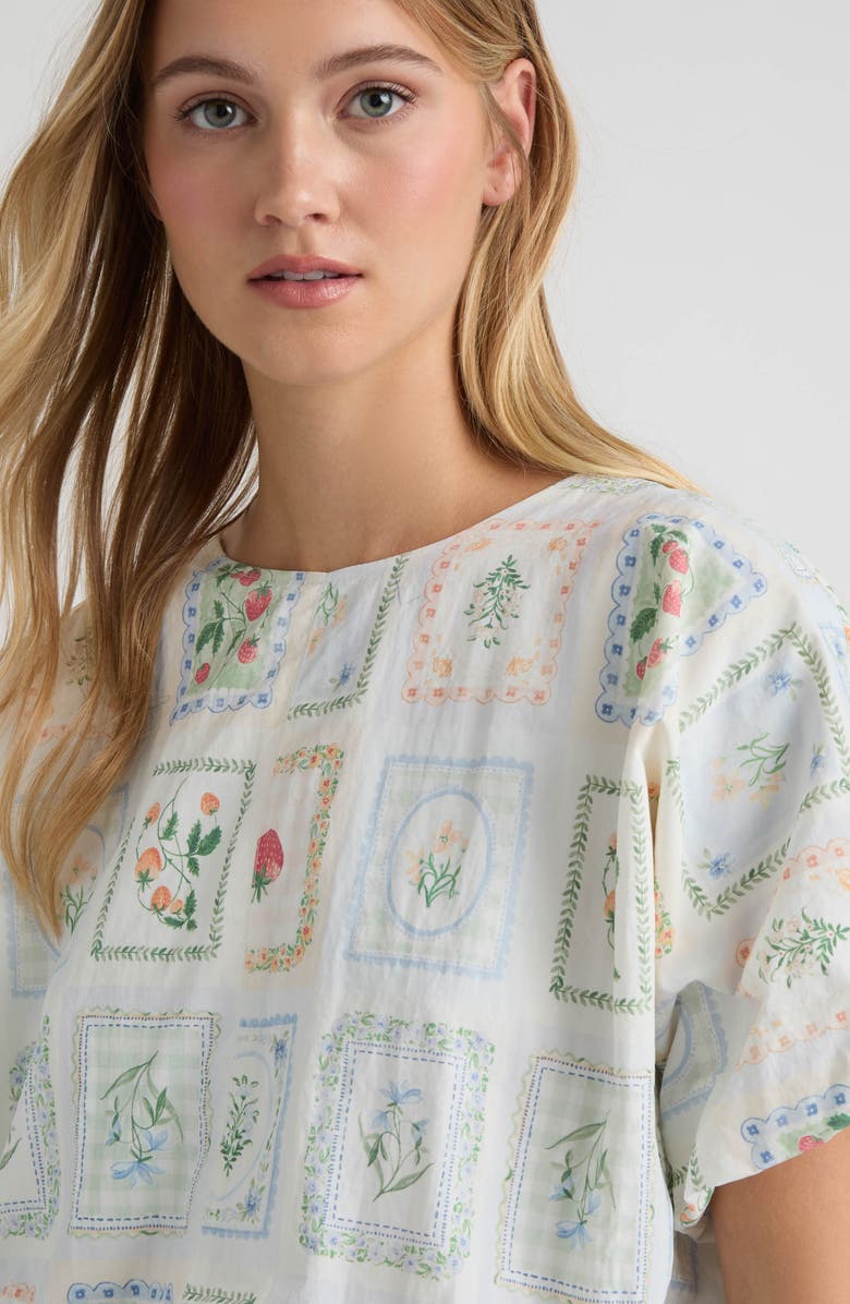 Hunter Print Crop Bubble Top, Alternate, color, Flower Stamp Print