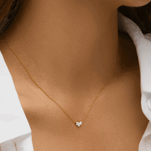 Hollywood Sensation Starling Dainty Necklace With Three Emerald Cut Cubic Zirconia Stones In Gold