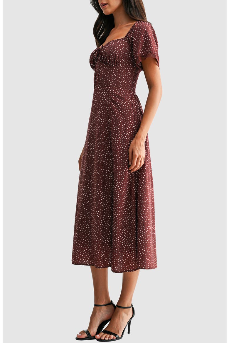 Tie Front A Line Midi Dress, Alternate, color, BROWN CREAM