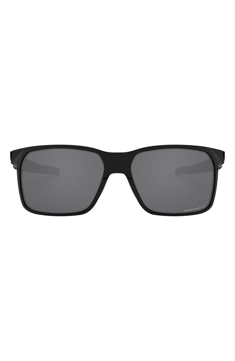 Oakley Portal 59mm Polarized Square Sunglasses, Main, color, Polished Black/ Prizm Black