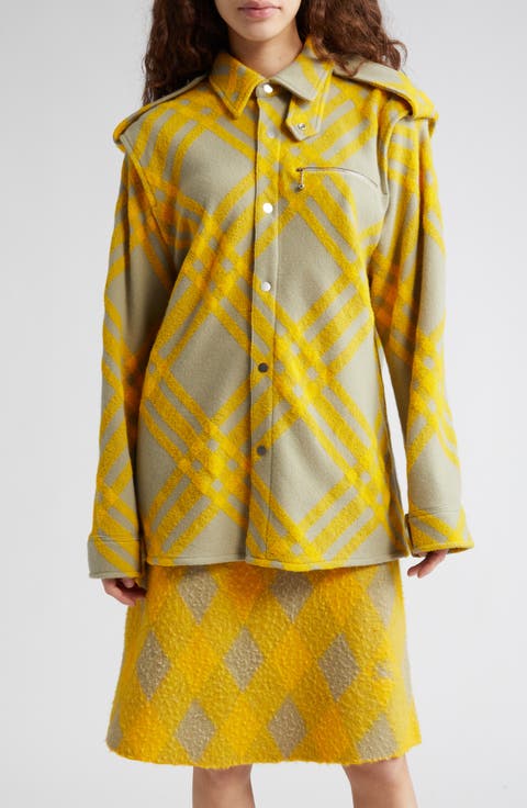 Three-Bar Check Military Wool Blend Shirt Jacket