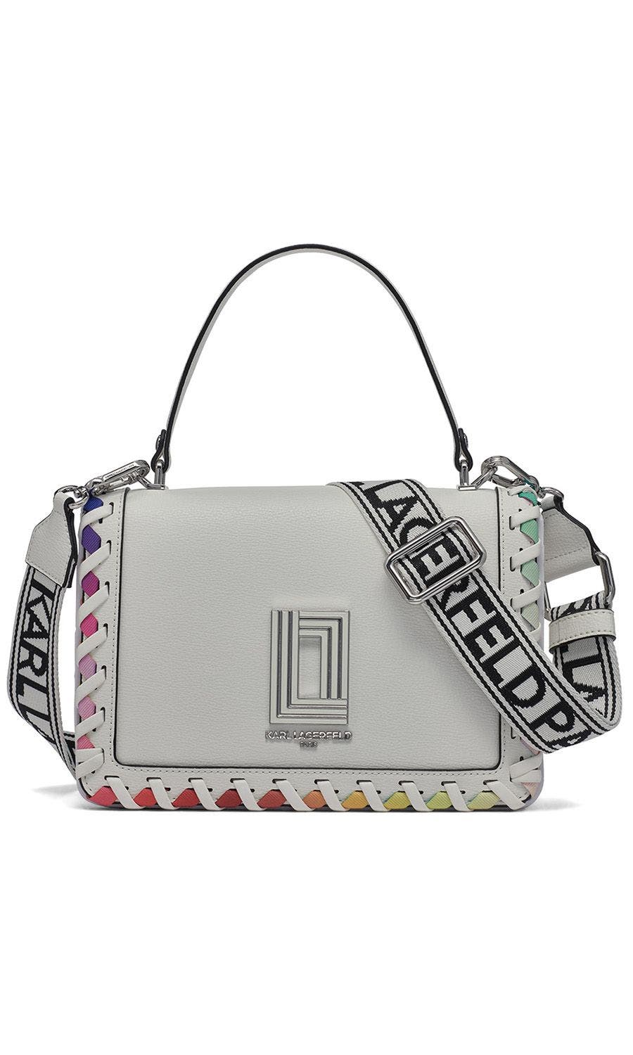 KARL LAGERFELD PARIS Simone Front Flap Crossbody, Main, color, Winter White Multi