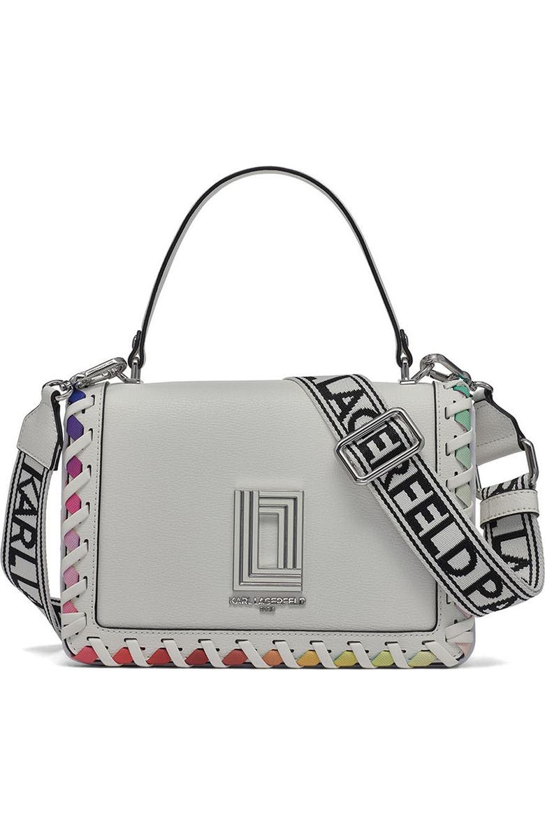 KARL LAGERFELD PARIS Simone Front Flap Crossbody, Main, color, Winter White Multi