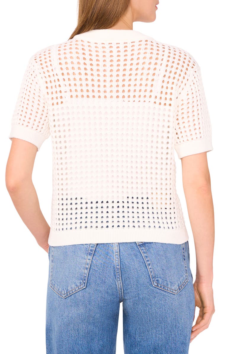 CeCe Open Stitch Short Sleeve Cardigan, Alternate, color, Antique White