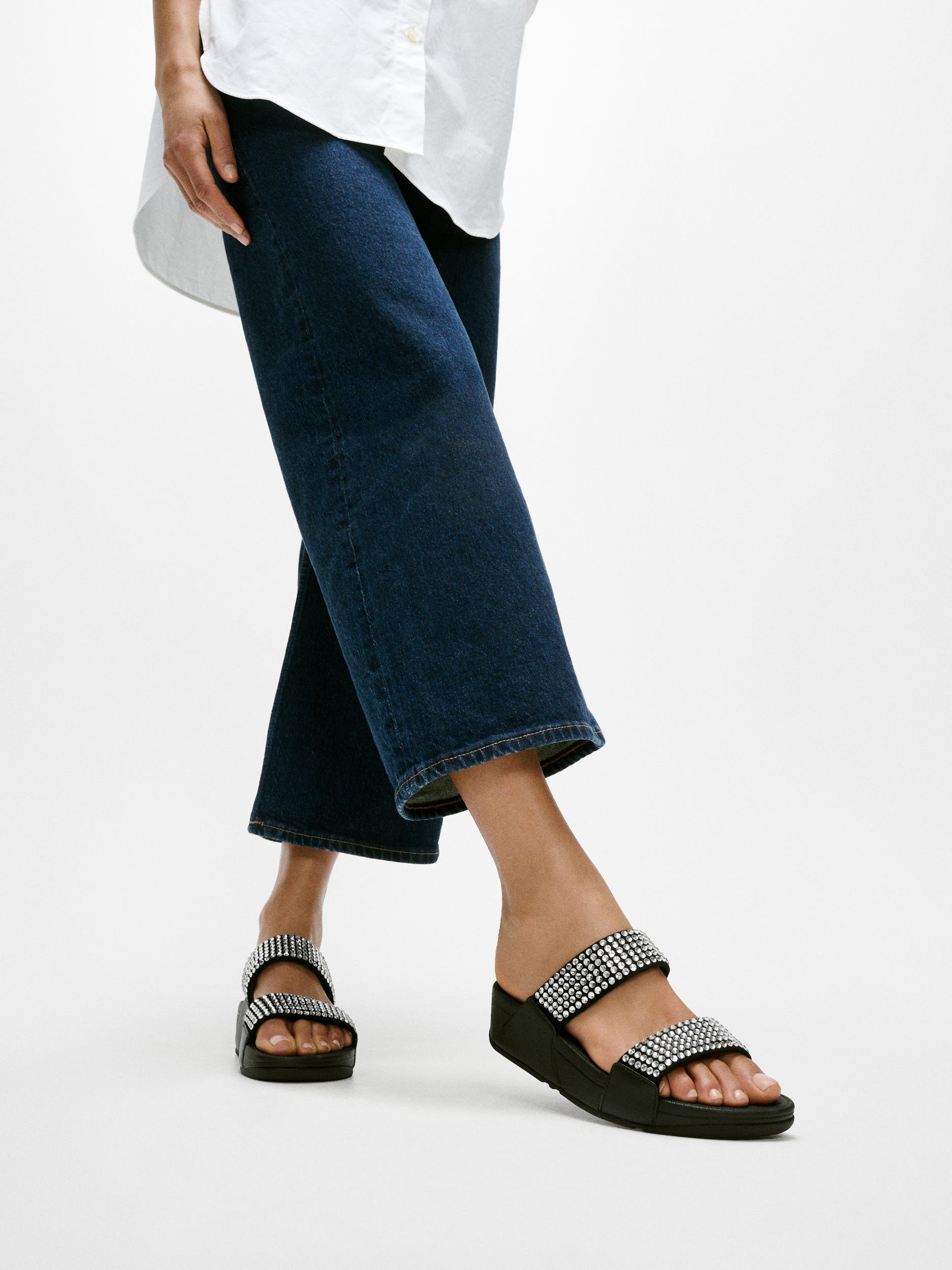 FitFlop Lulu Maxi-crystal two-bar slides, Alternate, color, Black