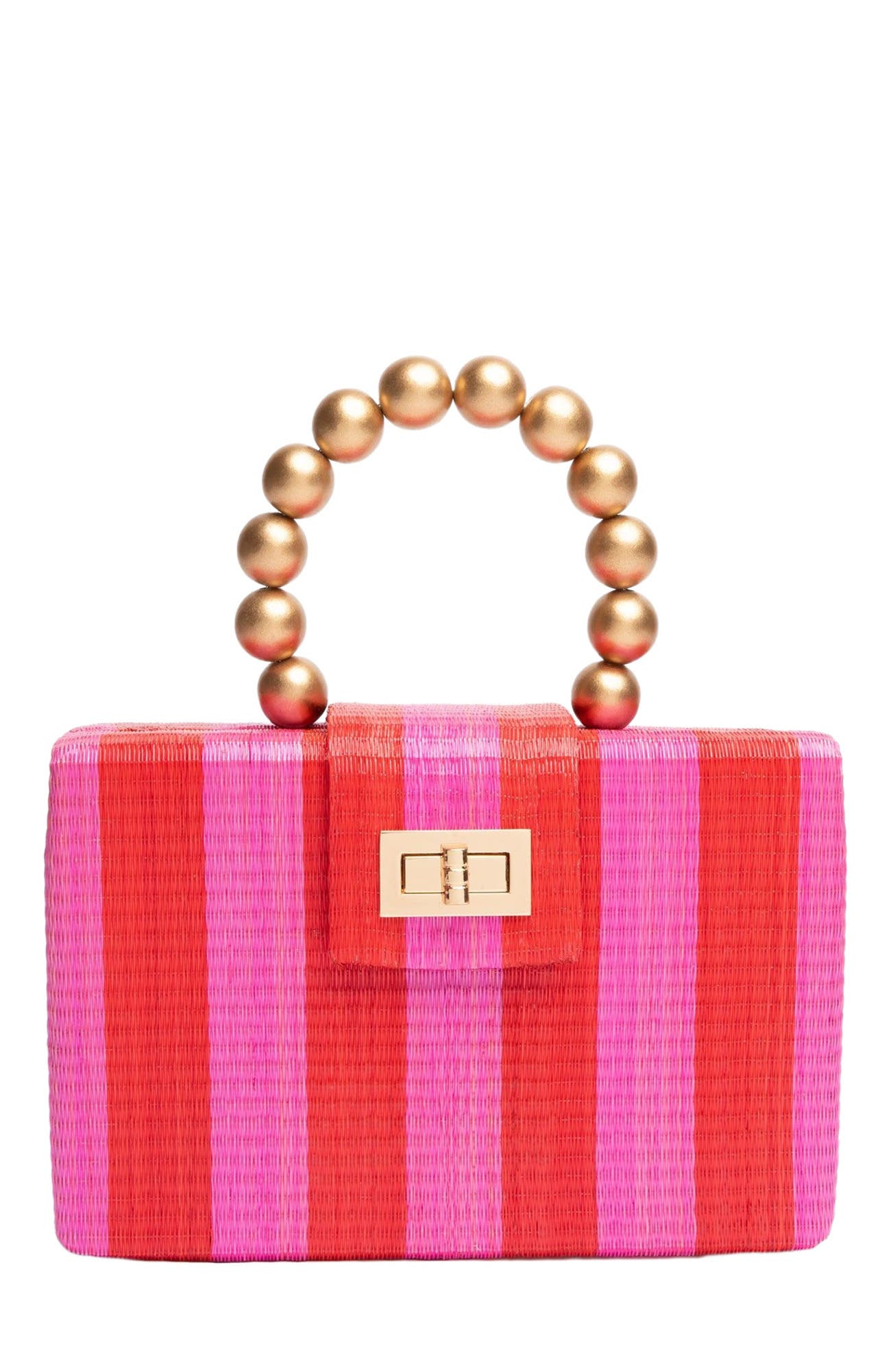 Soli & Sun THE LOUISA Woven Straw Clutch Bag in Red & Pink Stripe 