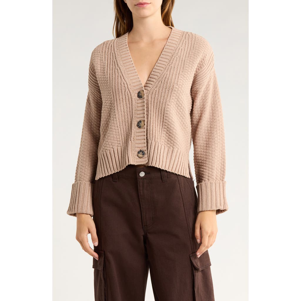 Vigoss Roll Cuff Stitch Cardigan In Brown