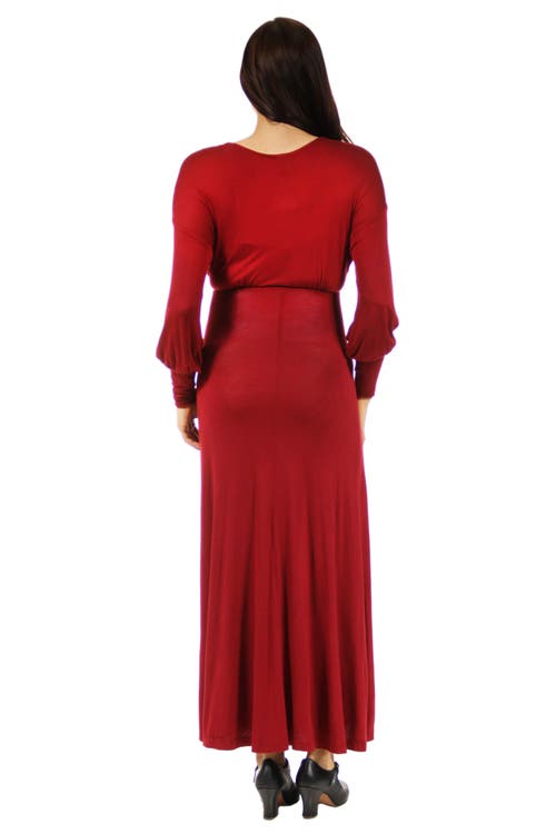 24seven Comfort Apparel V-neck Long Sleeve Maternity Maxi Dress In Brown