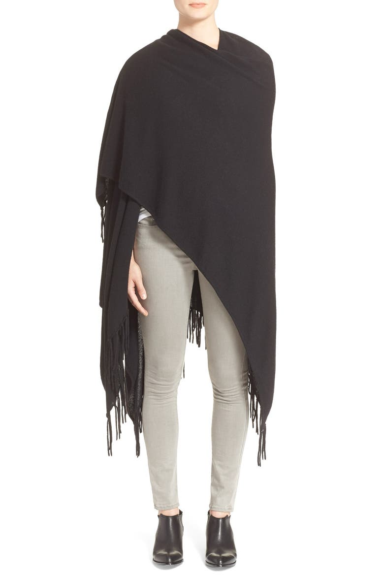Fringe Trim Cape, Main, color, BLACK