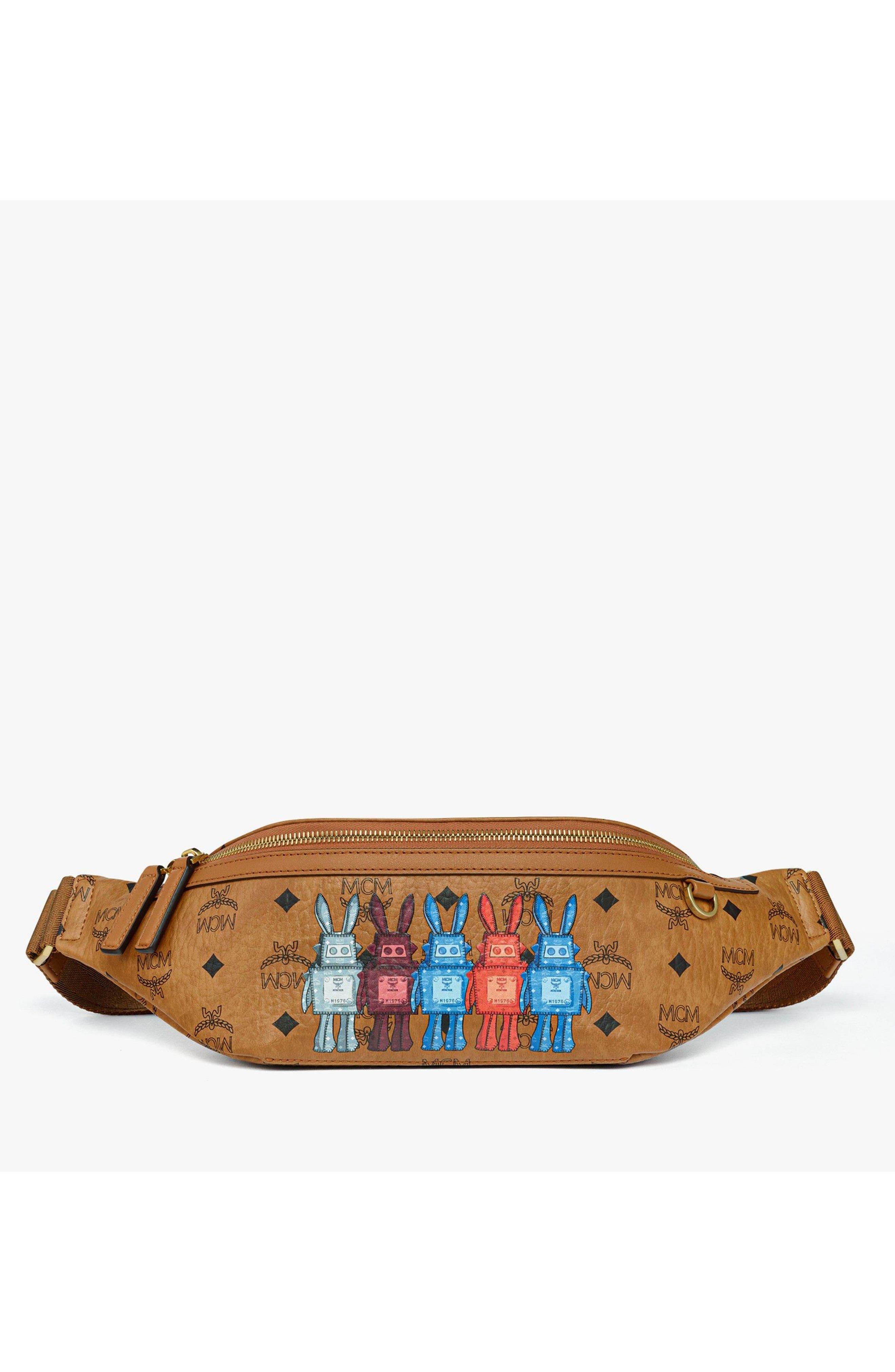 MCM Medium Fursten Belt Bag in Rabot Visetos, Main, color, Cognac