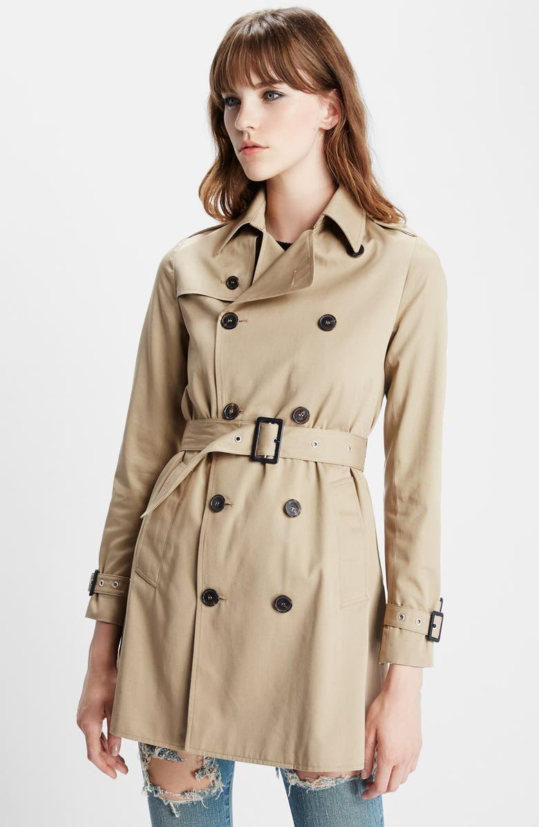 Saint Laurent Double Breasted Gabardine Trench Coat, Main, color, 
