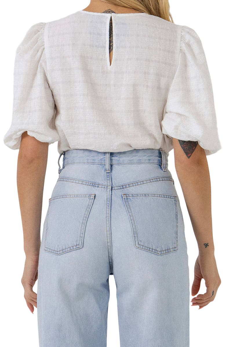 English Factory Plaid Puff Sleeve Top, Alternate, color, 