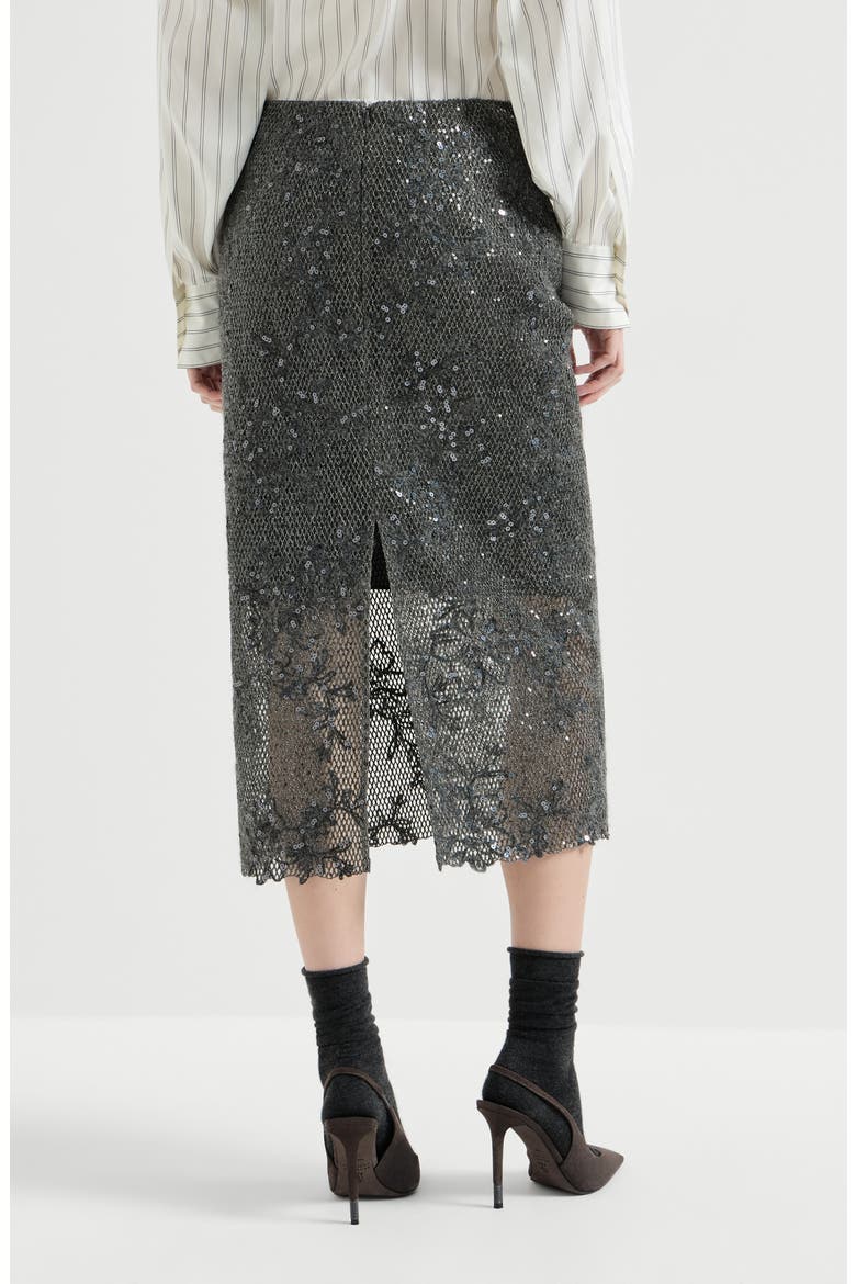 Dazzling lace embroidery pencil skirt in sparkling mohair and wool, Alternate, color, Dark Grey