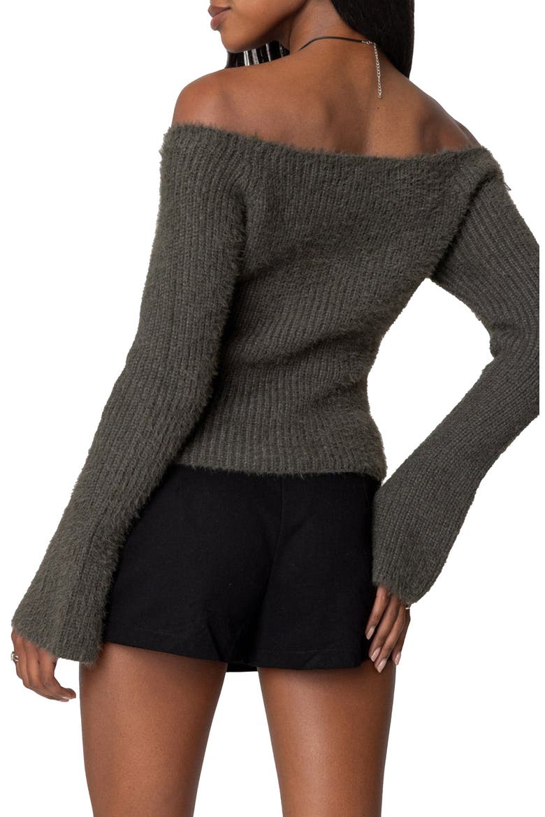 Off the Shoulder Long Sleeve Knit Shirt, Alternate, color, GRAY