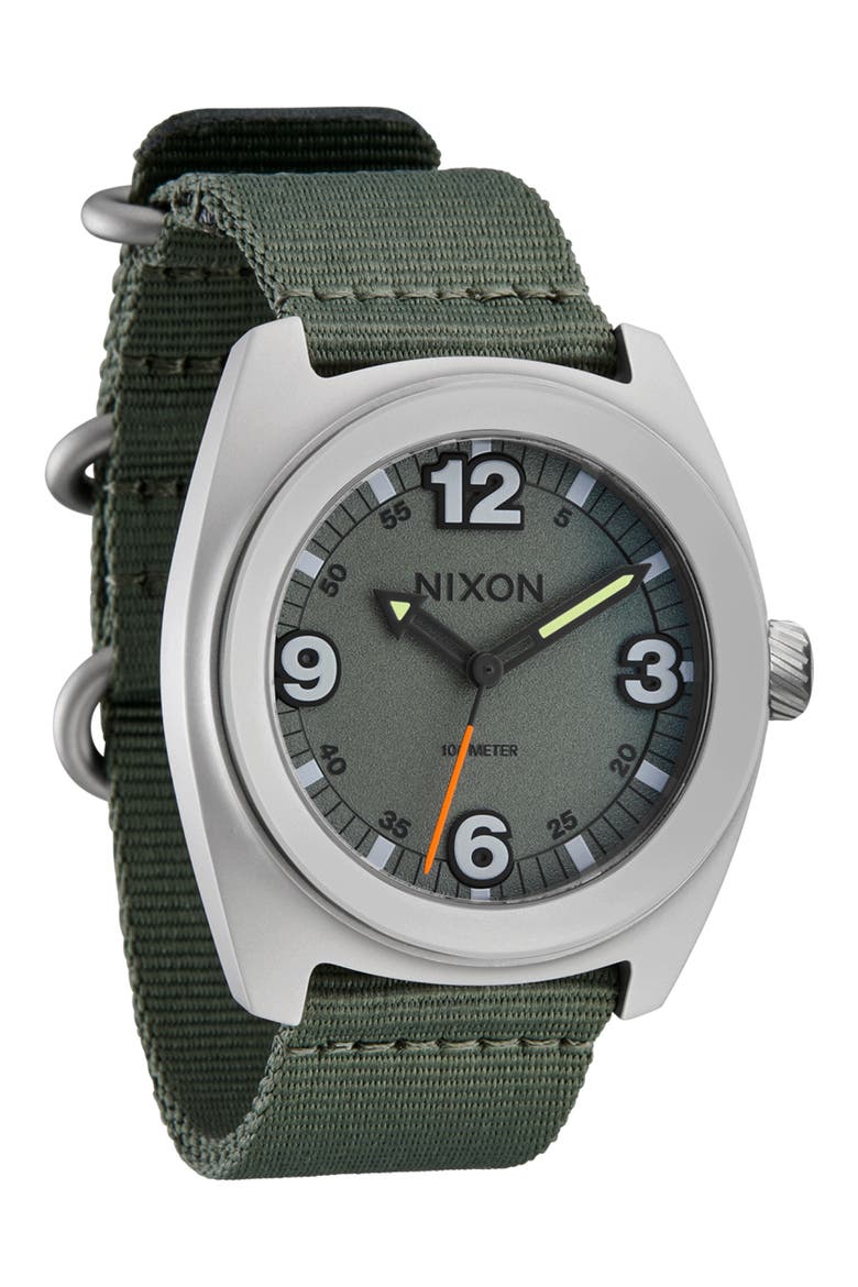 Clutch Webbing Strap Watch, 42mm, Alternate, color, MATTE SILVER / THYME