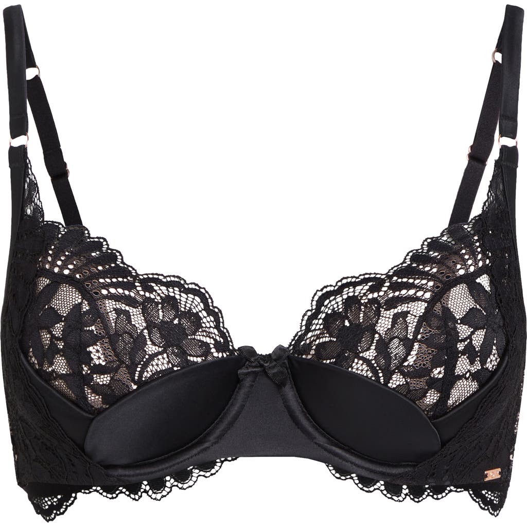 Shop Hunkemoller Hunkemöller Poppy Satin & Lace Underwire Bra In Caviar