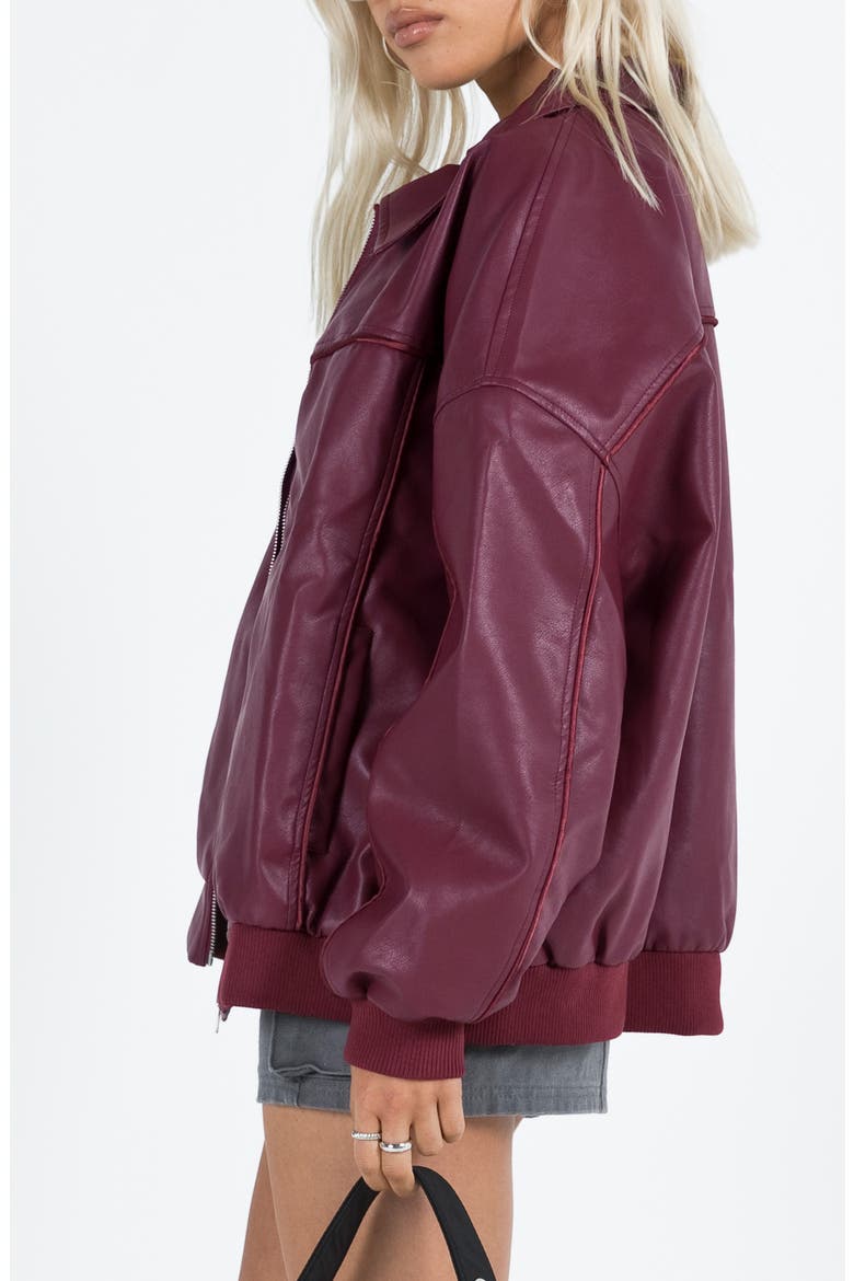 Goldsmith Oversize Faux Leather Bomber Jacket, Alternate, color, DARK RED