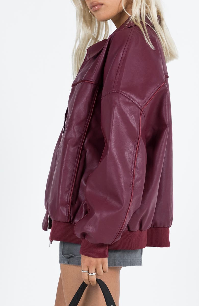 Princess Polly Goldsmith Oversize Faux Leather Bomber Jacket, Alternate, color, Dark Red