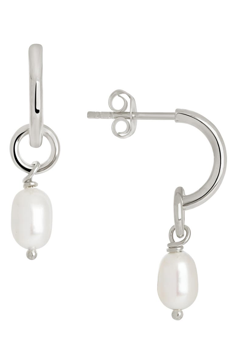 Sterling Forever Freshwater Pearl Drop Huggie Hoop Earrings, Alternate, color, Silver