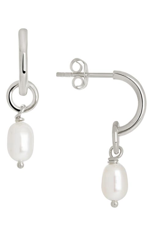 Sterling Forever Freshwater Pearl Drop Huggie Hoop Earrings In Silver