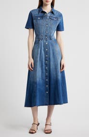 FREEMARKET Cotton Blend Denim Midi Shirtdress