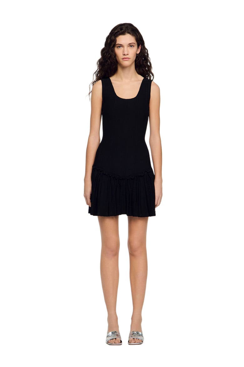 Short knit dress with ruffle, Main, color, Black