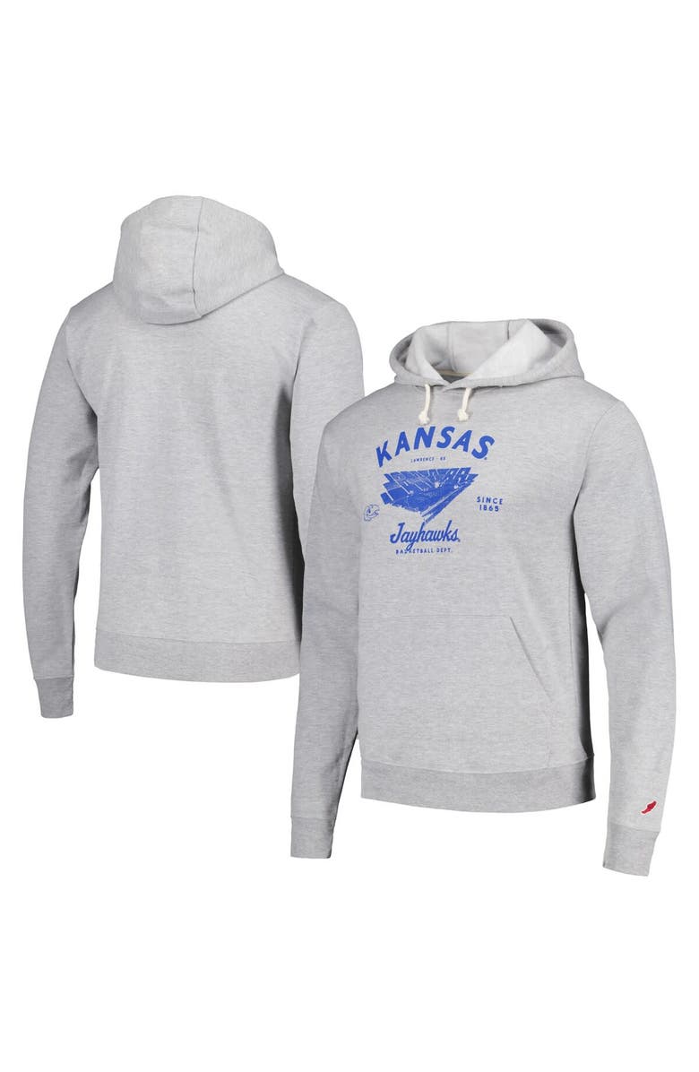 LEAGUE COLLEGIATE WEAR Men's League Collegiate Wear Heather Gray Kansas Jayhawks Stadium Essential Pullover Hoodie, Main, color, Heather Gray