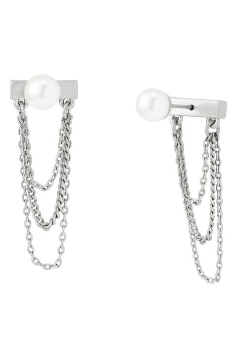 Faux Pearl Swag Chain Front/Back Earrings