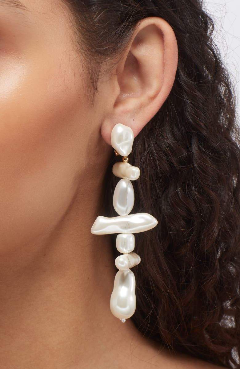 Lele Sadoughi Grand Estate Linear Drop Earrings, Alternate, color, Pearl