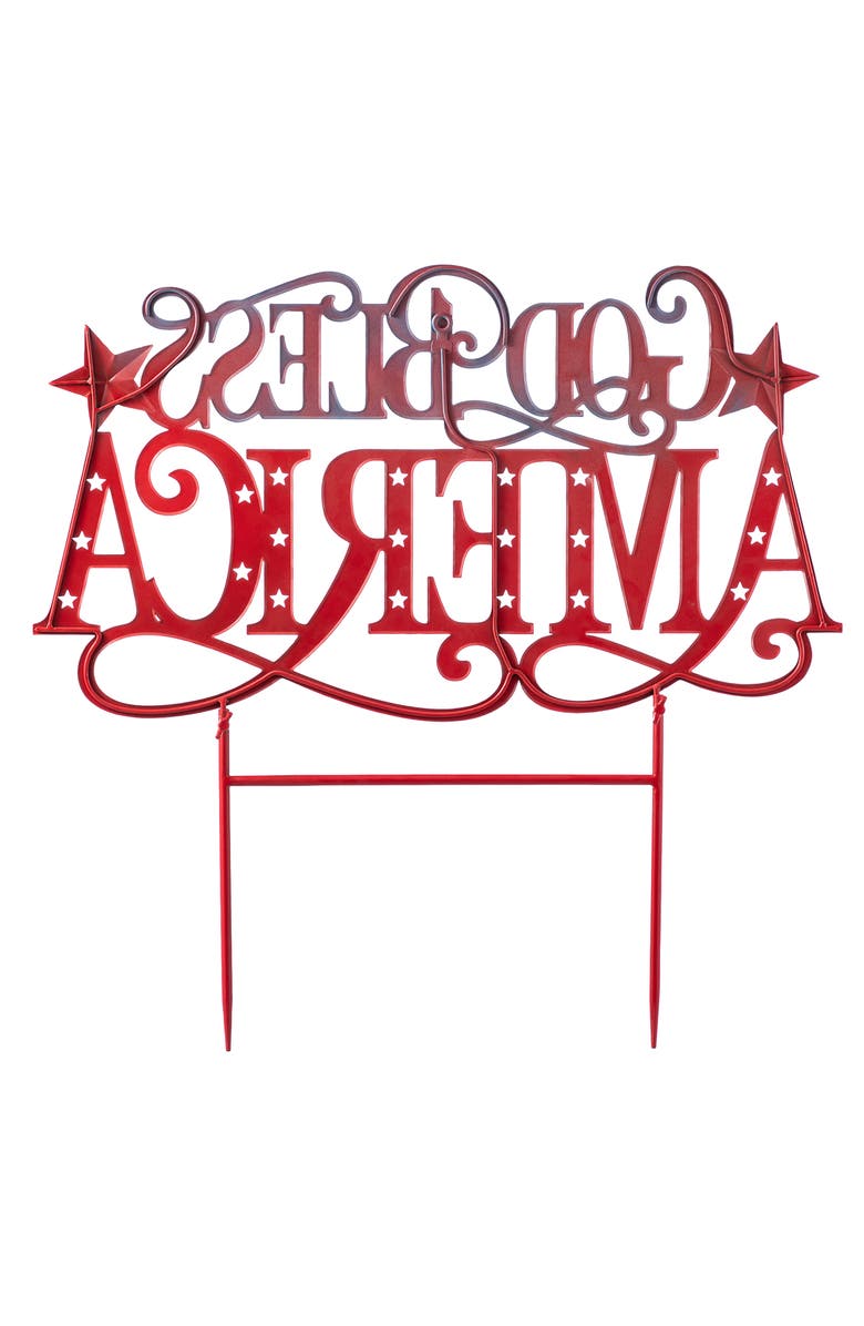 Glitzhome Metal Patriotic GOD BLESS AMERICA Yard Stake, Alternate, color, Blue