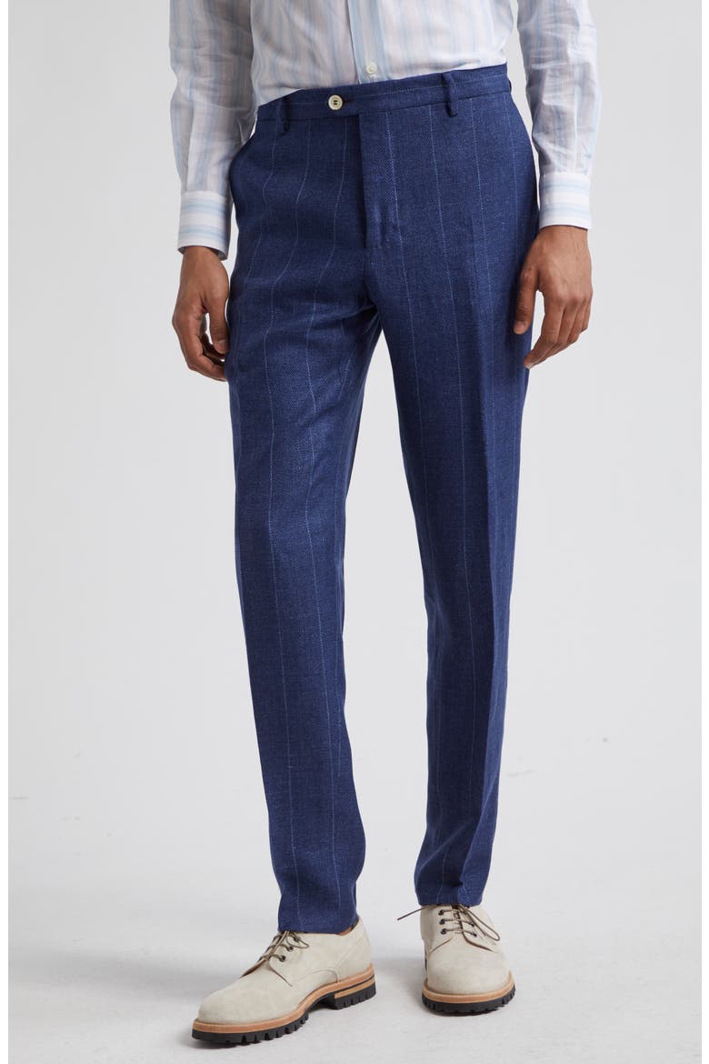 Pinstripe Linen Blend Suit, Alternate, color, BLUE