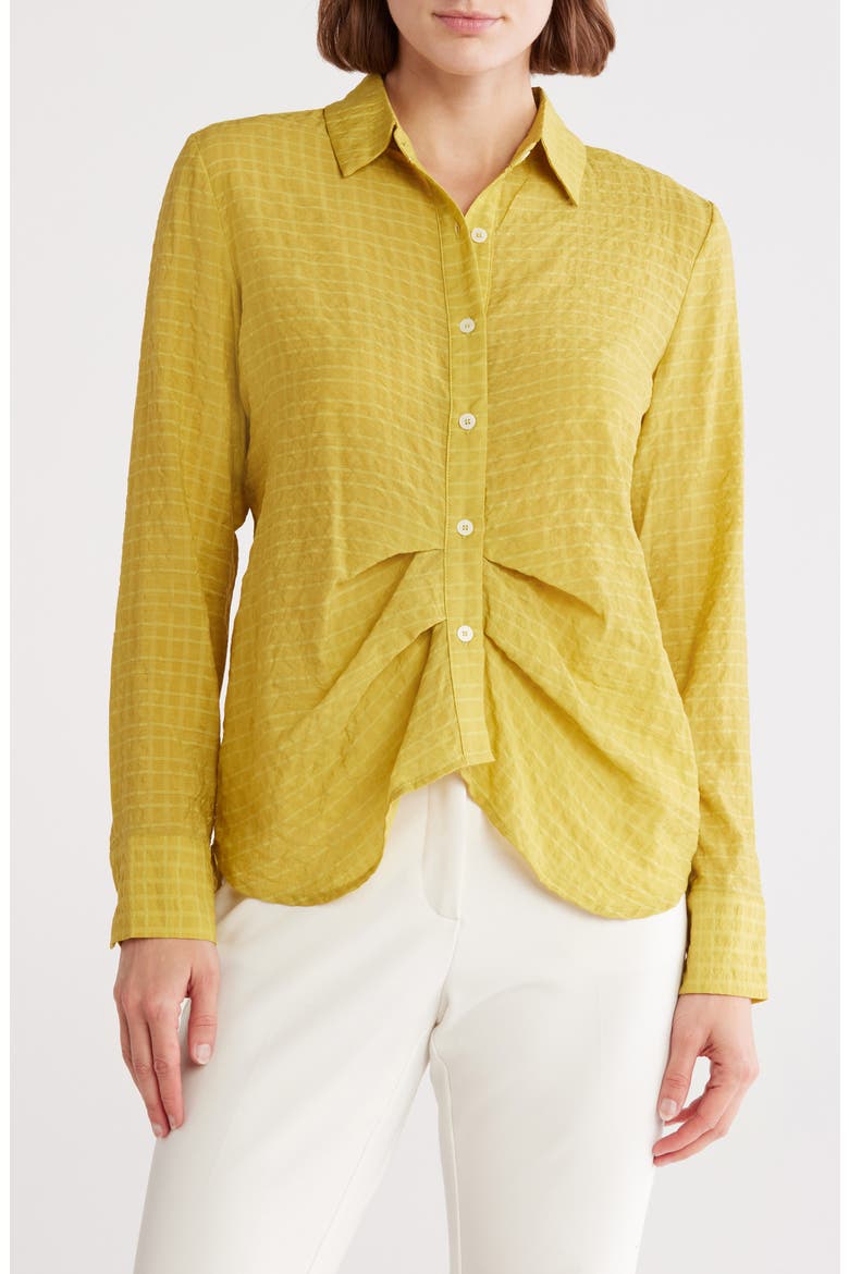 Ruched Long Sleeve Button-Up Shirt, Main, color, MUSTARD