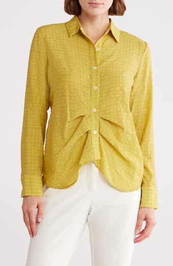 PATRIZIA LUCA Ruched Long Sleeve Button-Up Shirt