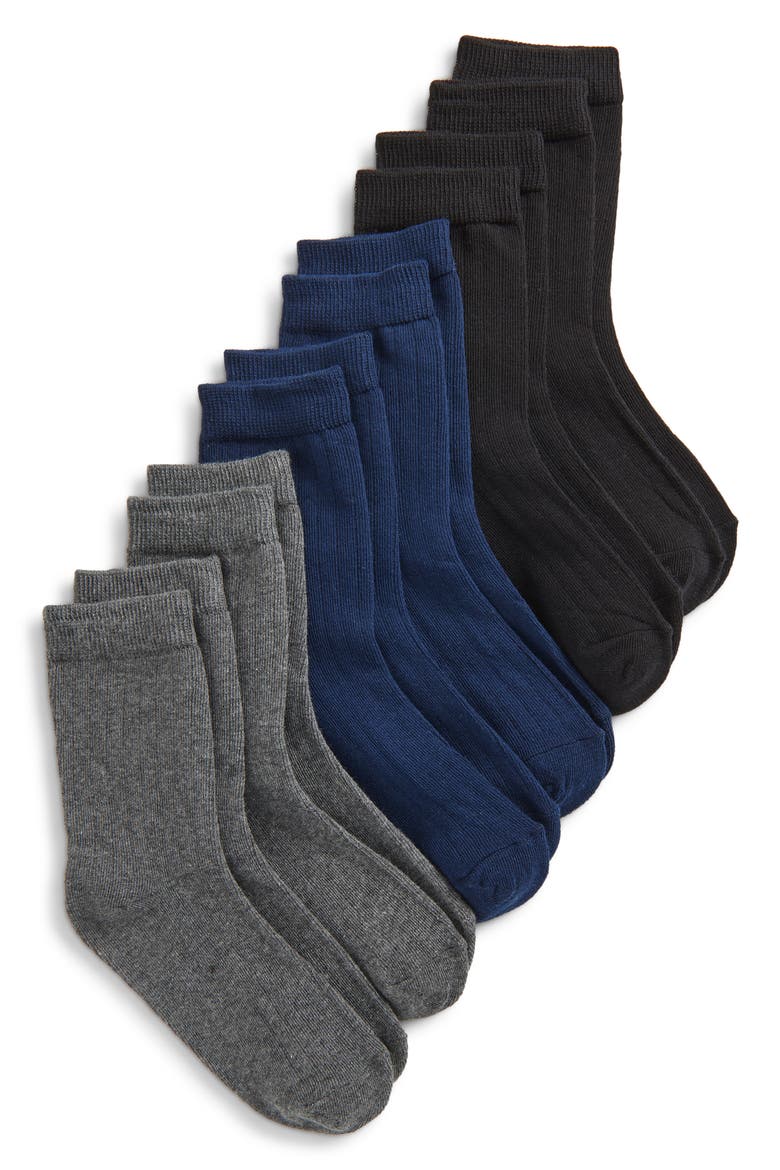 Kids' Assorted 6-Pack Ribbed Cotton Blend Dress Socks, Main, color, GREY MULTI