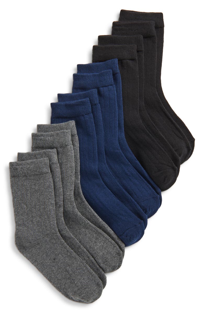 Capelli New York Kids' Assorted 6-Pack Ribbed Cotton Blend Dress Socks, Main, color, Grey Multi