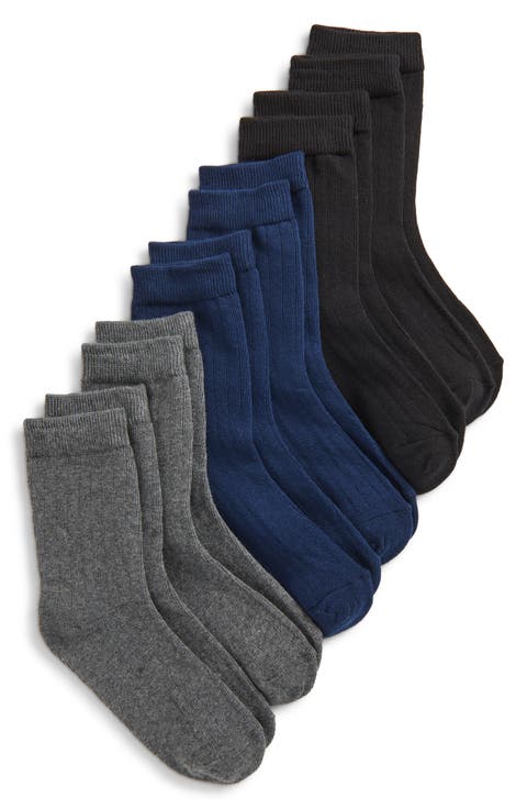 Kids' Assorted 6-Pack Ribbed Cotton Blend Dress Socks (Big Kid)