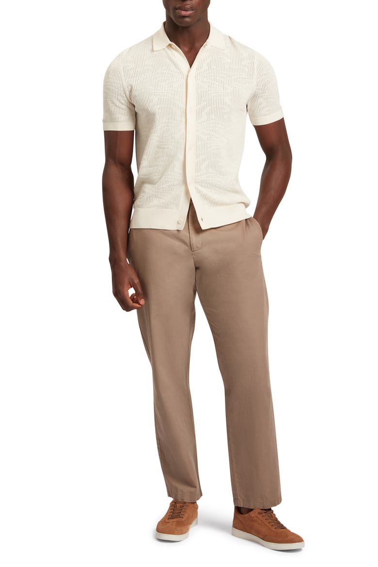 Jorien Short Sleeve Jacquard Knit Button-Up Shirt, Alternate, color, ECRU