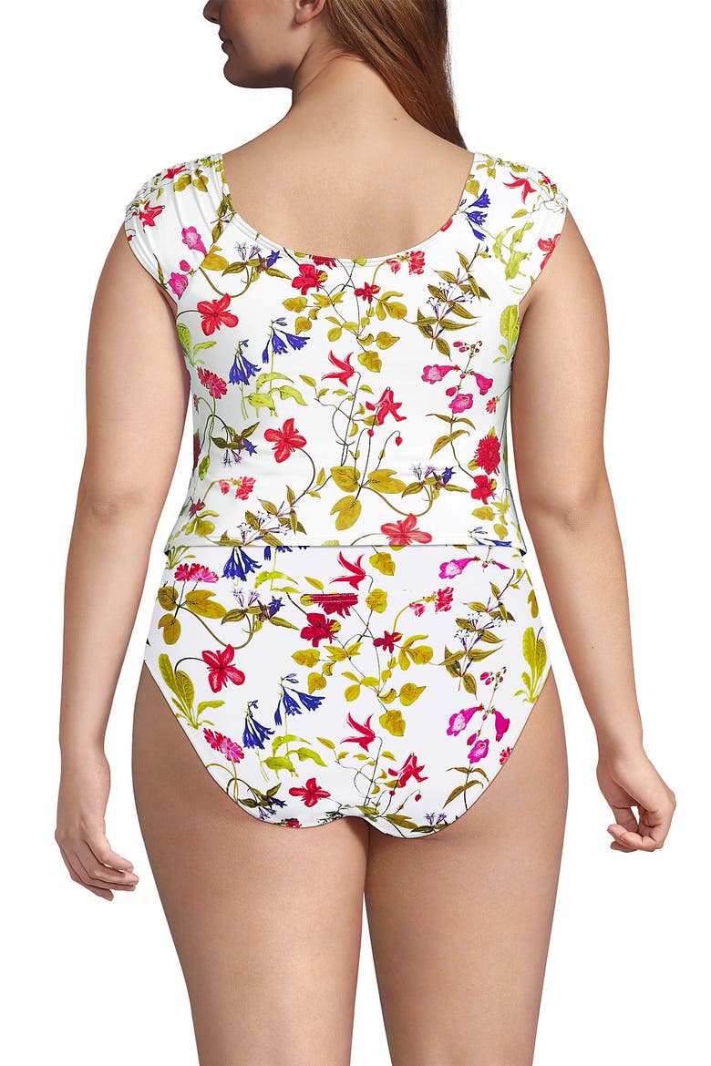 Ruched Cap Sleeve Tankini Top, Alternate, color, White Multi Garden Floral