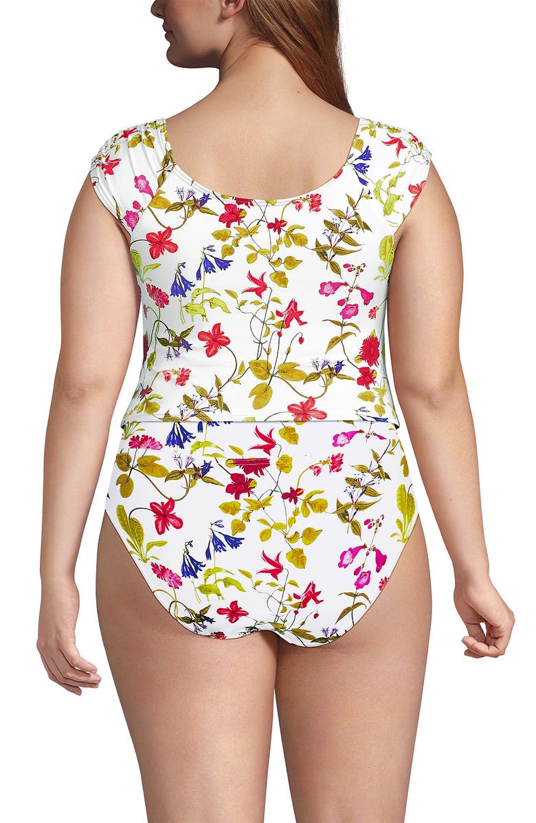 Lands' End Ruched Cap Sleeve Tankini Top, Alternate, color, White Multi Garden Floral
