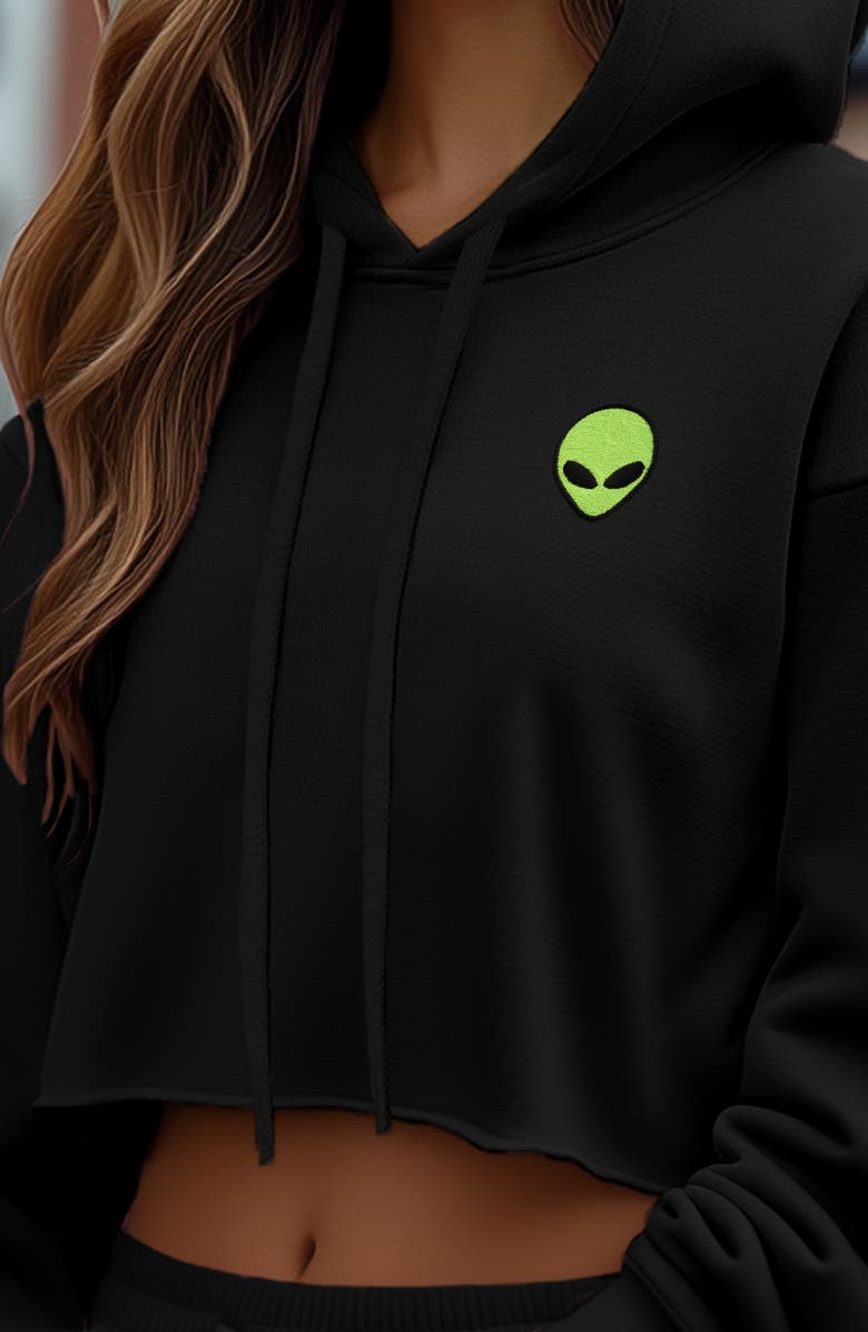 Dalix Alien Cropped Fleece Hoodie, Alternate, color, Black