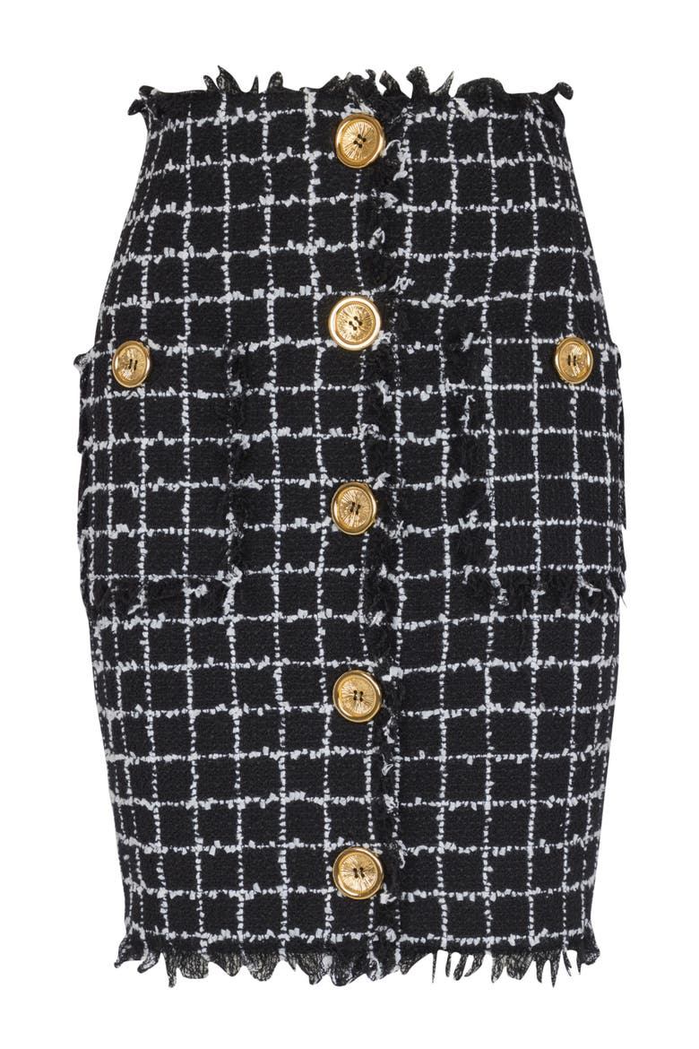 Tweed pencil skirt with buttons, Alternate, color, black