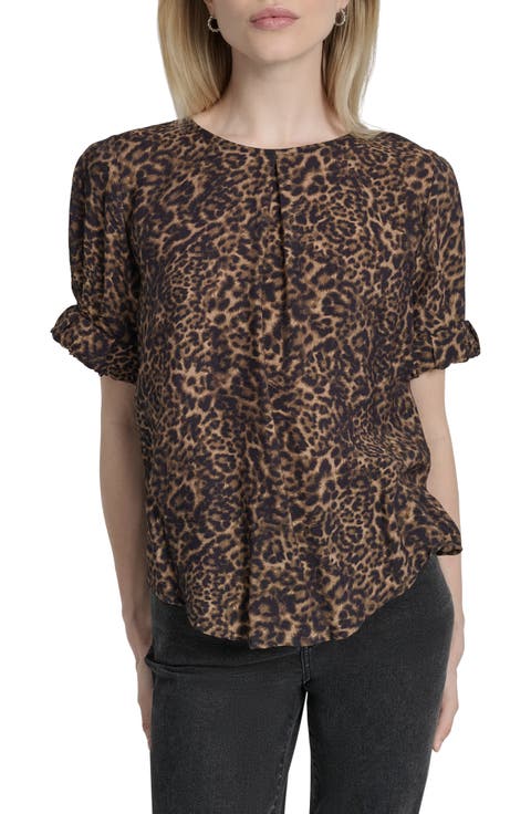 売れ筋商品|||ダナ キャラン ニューヨーク カットソー トップス レディース Women's Printed Puff-Shoulder Blouse Pink Multi Ottilie Women's Long-Sleeved Blouse, Dark Pink Floral