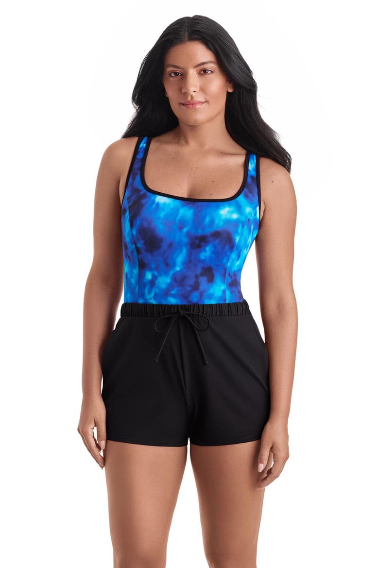 Binded Scoopneck Runaround Chlorine Resistant One-Piece Swimsuit, Main, color, Laguna Waters