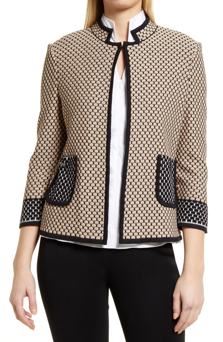 Ming Wang Contrast Pocket Textured Knit Jacket, Alternate, color, 