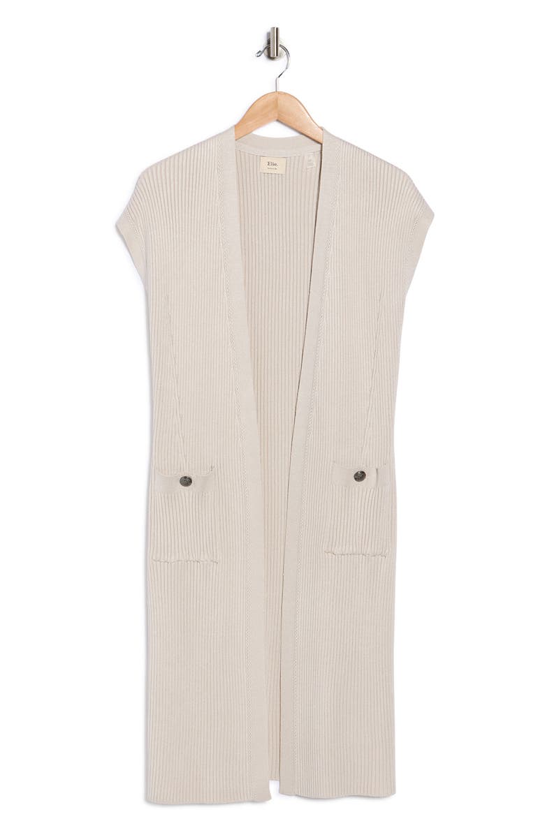 ELIE ELIE TAHARI Cap Sleeve Ribbed Longline Cardigan, Alternate, color, Pale Platinum