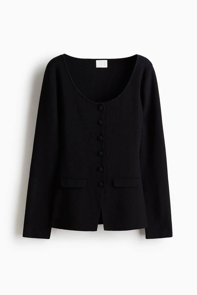 Scoop-neck Rib-knit Cardigan, Alternate, color, Black