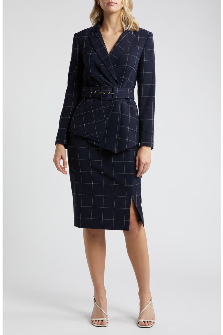 Windowpane Plaid Two-Piece Long Sleeve Dress, Main, color, NAVY IVORY