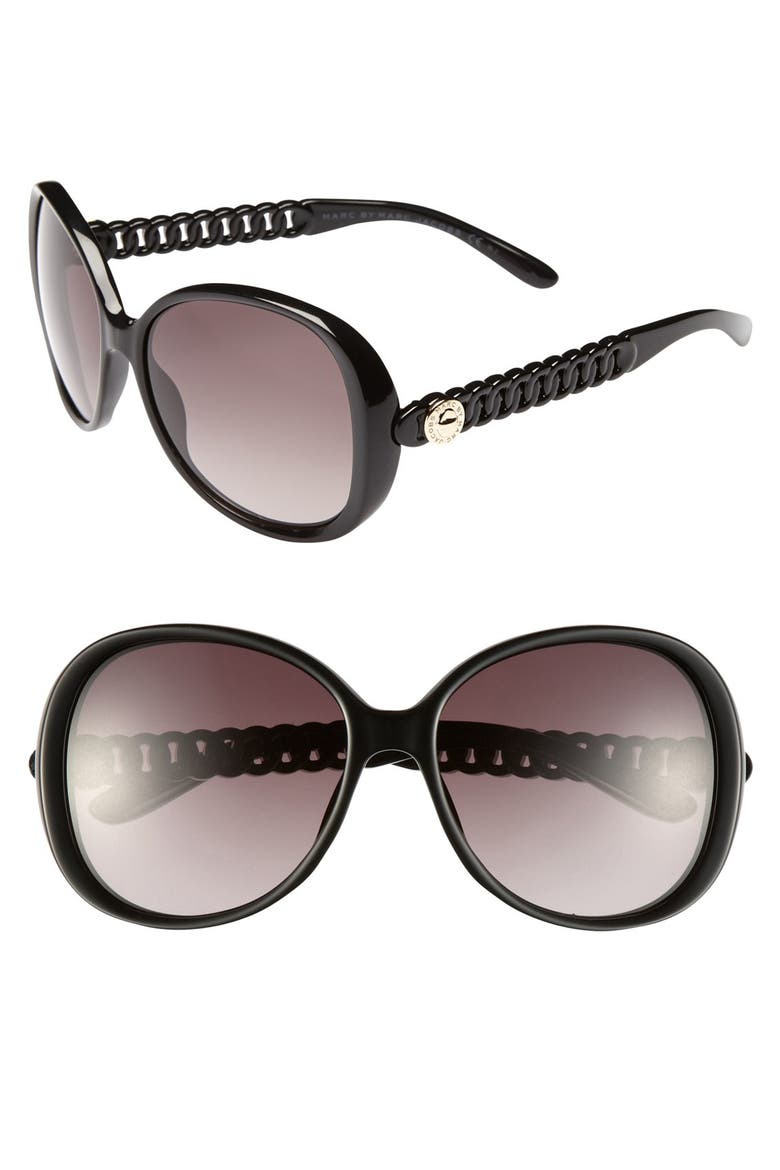 58mm Oversized Sunglasses, Main, color, SHINY BLACK