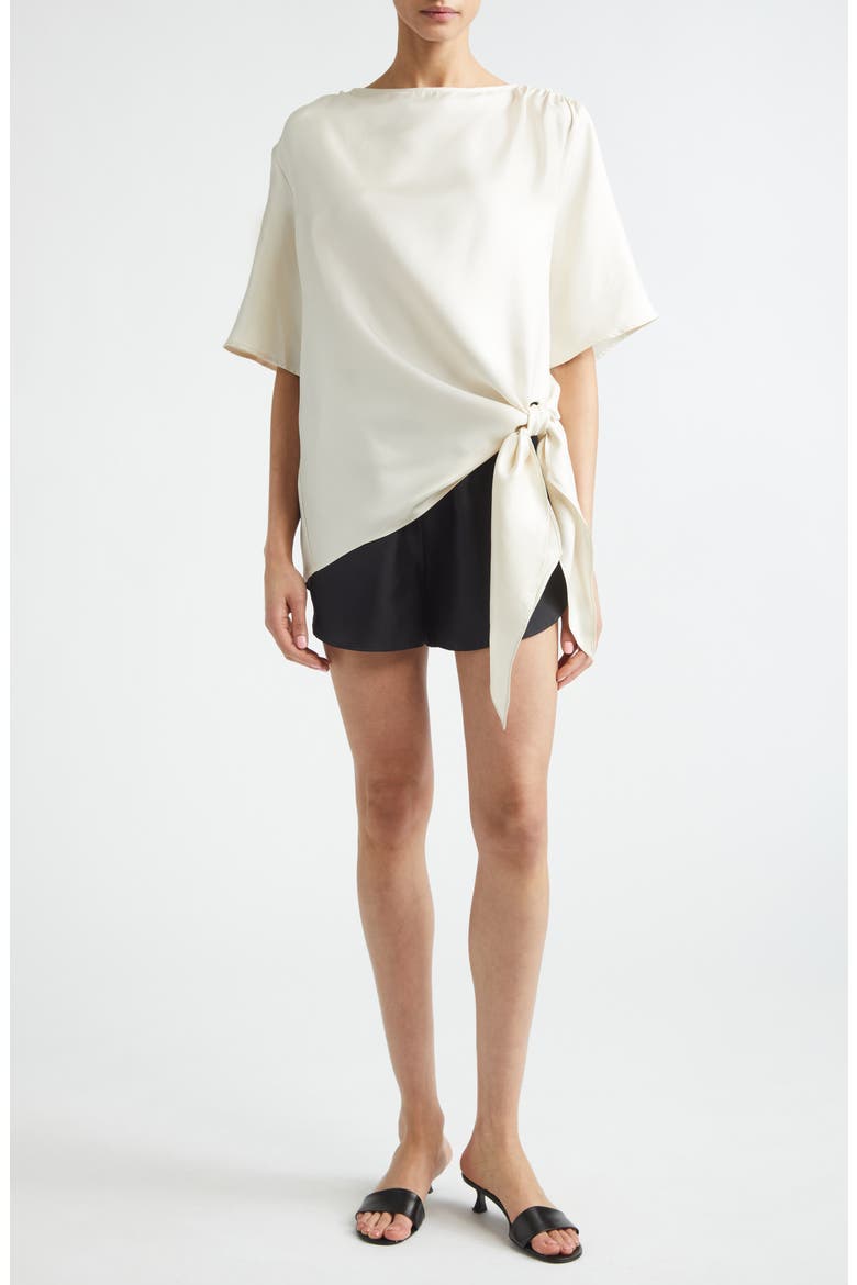Mano Knotted Hem Silk Top, Alternate, color, IVORY