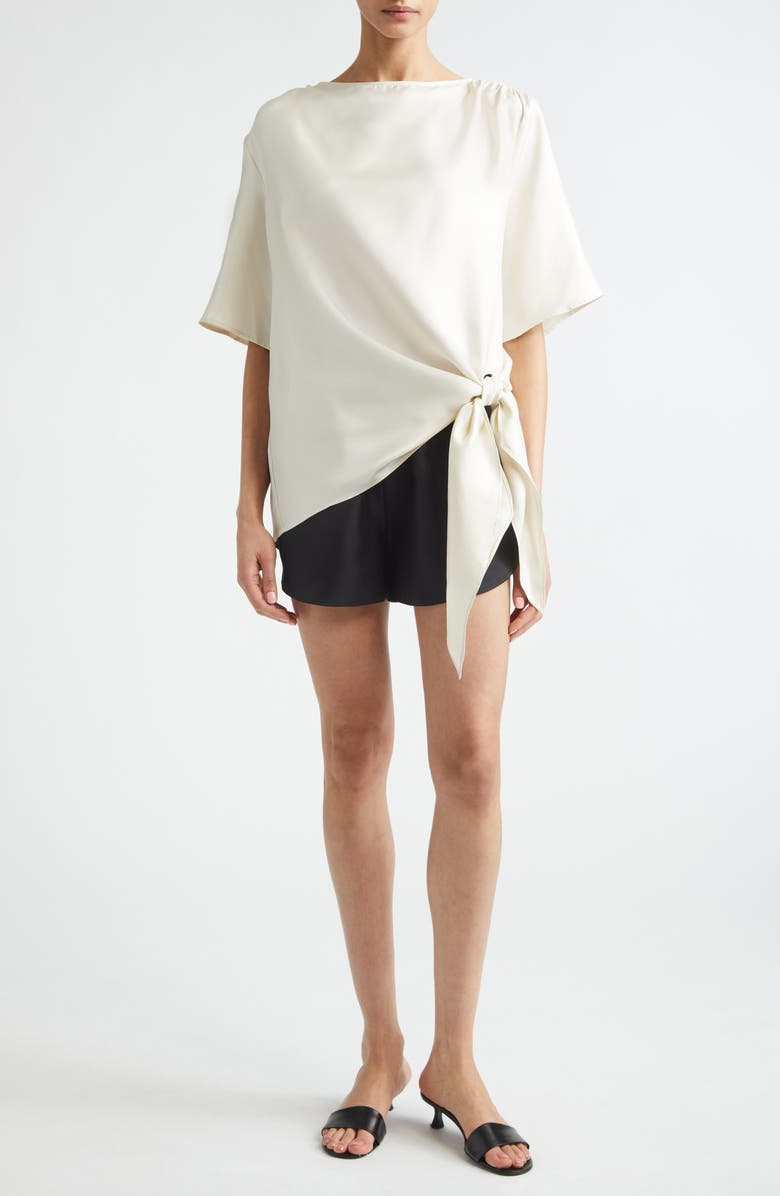 LOULOU DE SAISON Mano Knotted Hem Silk Top, Alternate, color, Ivory
